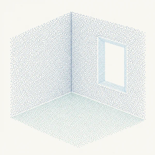 The same corner with the points of each element tinted separately: wall, floor and opening.